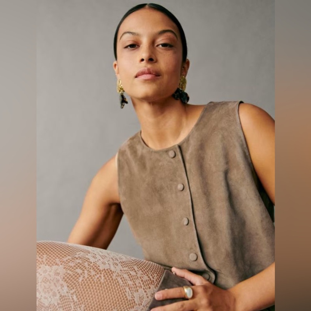 Sezane Tara Taupe Blouse NWOT